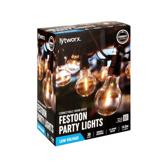 Lytworx Warm White Connectable Festoon Party Lights - 30 Pack