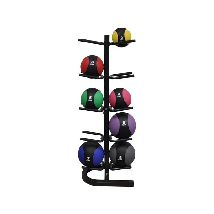 2kg - 8kg Rubber Medicine Ball Set / Gym Fitness Exercise Ball With Storage Rack