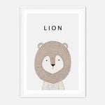 Galrie Charming Minimalist Lion Art Print for Kids' Room Decoration, White Frame, 50 x 70cm (20 x 28inch)