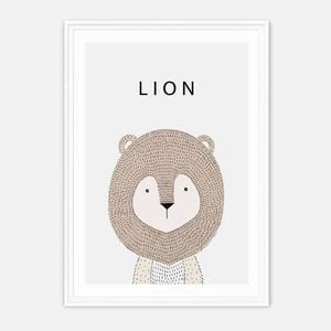 Galrie Charming Minimalist Lion Art Print for Kids' Room Decoration, White Frame, 50 x 70cm (20 x 28inch)
