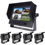Elinz 7" Quad Screen Waterproof Monitor HD 12V/24V 4x Reversing CCD Camera Mining Vehicle Truck Caravan Boat 4x 10M Cable
