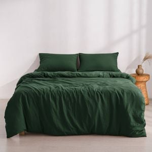 Dreamaker Superfine Washed Microfibre Quilt Cover Set Hunter Green Double Bed
