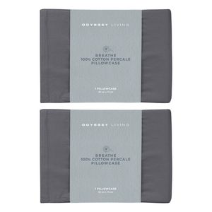 2x Odyssey Living Breathe Cotton Standard Pillowcase 48cm X 73cm Charcoal