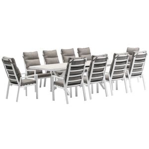 FurnitureOkay Mosman 11-Piece Ceramic Outdoor Extendable Dining Setting - White