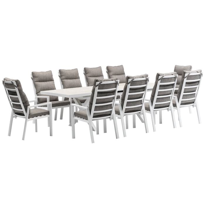 FurnitureOkay Mosman 11-Piece Ceramic Outdoor Extendable Dining Setting - White