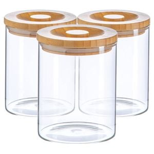 Argon Tableware Glass Storage Jars -wooden Lid - 750ml - Modern Round Scandi Organisation Container Glass Jar - Set Of 3