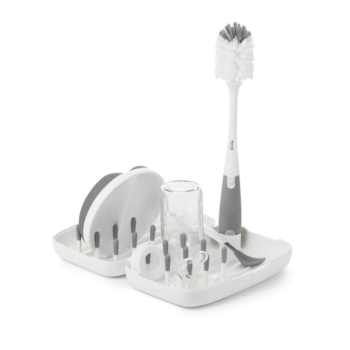 Oxo Tot On The Go Drying Rack & Bottle Brush Set Grey Bottles Feeding Cups
