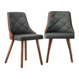 Oikiture 2x Dining Chairs Wooden Faux Linen Grey