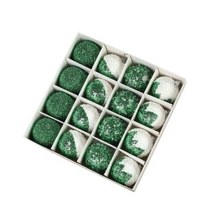 Catzon 16 Pcs Shiny Christmas Balls 6CM with Sequins Foam Hanging Ornaments for Holiday-Green