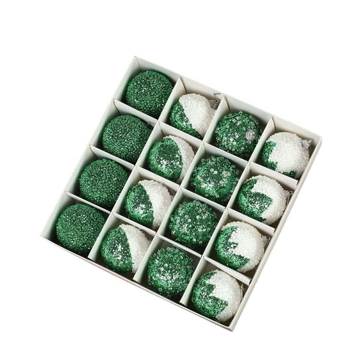 Catzon 16 Pcs Shiny Christmas Balls 6CM with Sequins Foam Hanging Ornaments for Holiday-Green