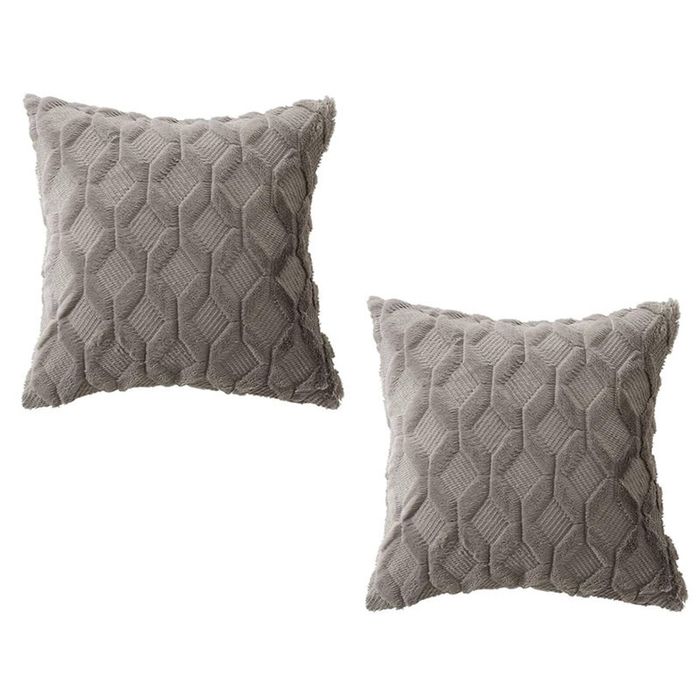 Catzon 2 Pcs Faux Wool Throw Pillow Covers Farmhouse Couch Pillowcases 50X50cm-Dark Grey