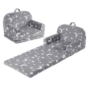 Keezi Kids 2-in-1 Sofa Bed Toddler Fold Out Couch Removable Washable Cover Grey