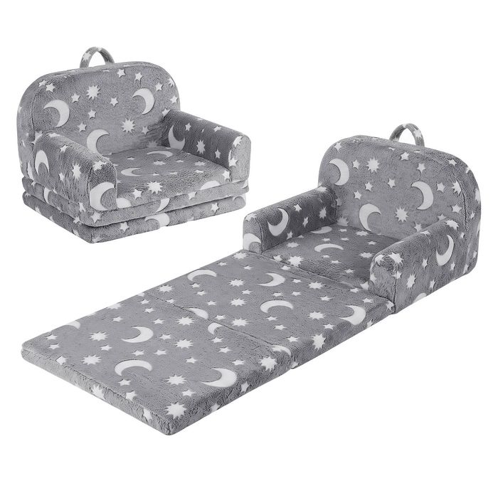 Keezi Kids 2-in-1 Sofa Bed Toddler Fold Out Couch Removable Washable Cover Grey