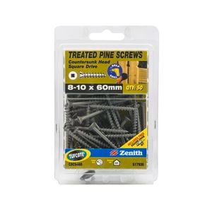 Zenith 8 - 10 x 60mm Treated Pine Square Drive Screws - 50 Pack