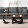 Homfurn Coffee Table Set Of 2, Modern Oval Coffee Table With Wave Base & Round End Table, Walnut Wood Grain Top & Black Frame