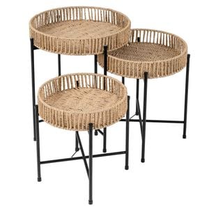 Costway Round Nesting Side Table Set Of 3 Weaving End Table