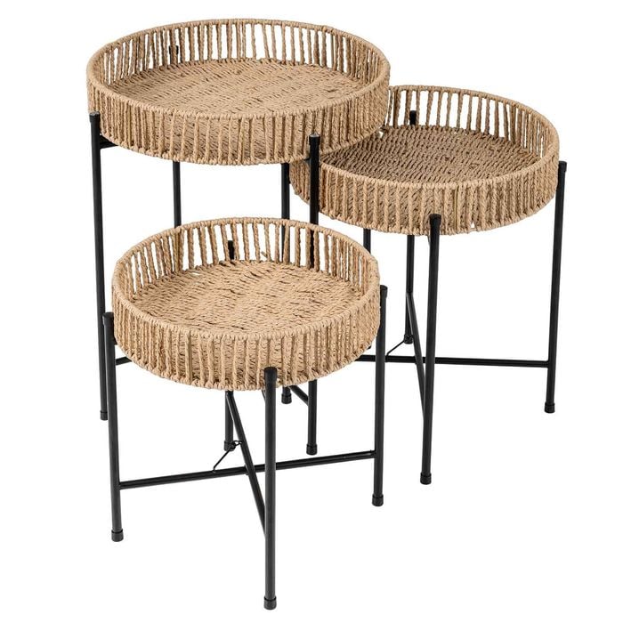 Costway Round Nesting Side Table Set Of 3 Weaving End Table