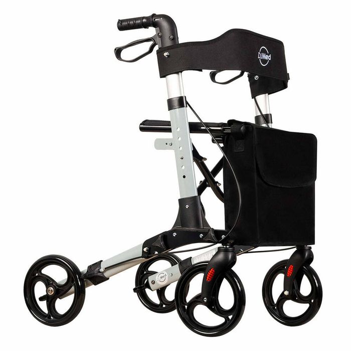 Euro Walker 4-Wheeled Rollator - Lightweight, Adjustable Aluminium Walker with Padded Seat - Grey