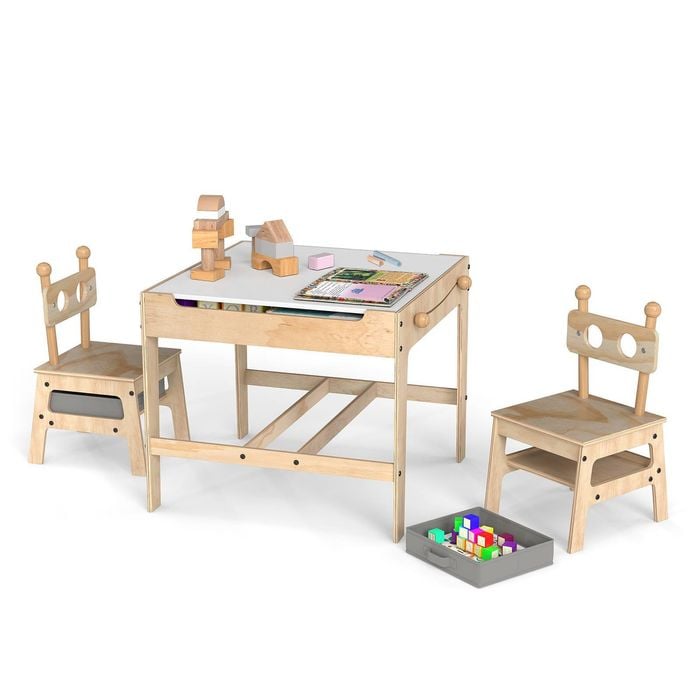 Costway 4-in-1 Kids Activity Table Chairs Set W/chalkboard - Robot