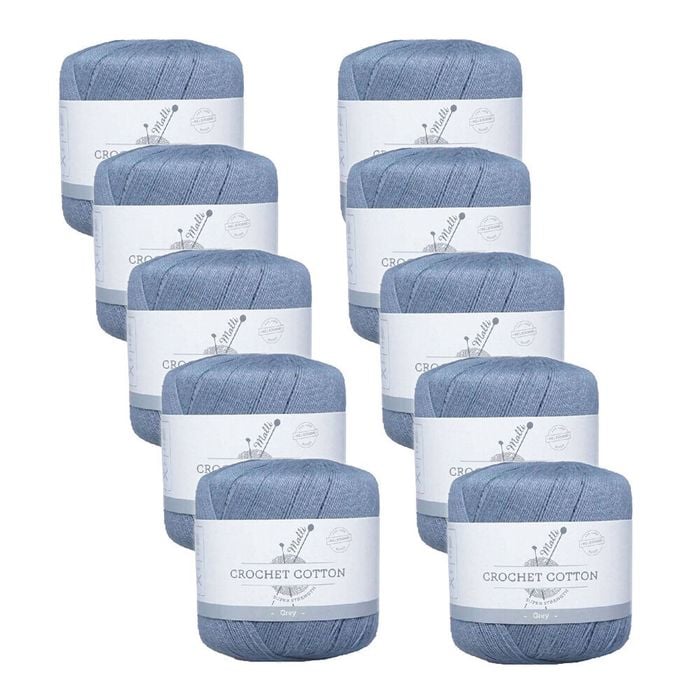 10pk Malli Super Strength 100% Cotton Crochet Knitting Yarn 3ply 50g Grey