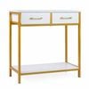 Costway 75cm Narrow Console Table Metal Modern Entryway 2 Drawer White