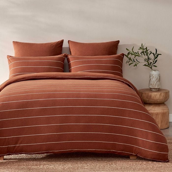 Dreamaker Jersey Luxe 100% Cotton Reversible Quilt Cover Set Rust Queen Bed