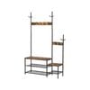 IHOMDEC Parent-Child Wood Metal Hall Tree Coat Rack Shoe Bench Rustic Dark Brown