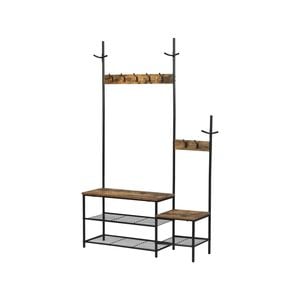 IHOMDEC Parent-Child Wood Metal Hall Tree Coat Rack Shoe Bench Rustic Dark Brown