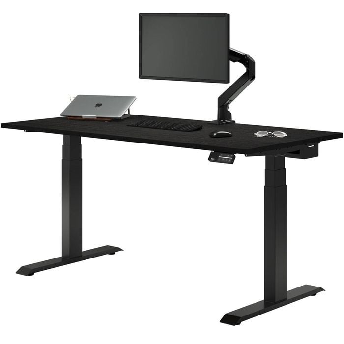 Desky Dual Sit to Stand Dark Bamboo Desk 1800x750mm Matte Black Frame