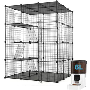 Advwin 4-Tier Metal Cat Cage DIY Enclosure with 6L Automatic Pet Feeder