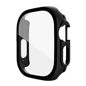 For Apple Watch Ultra 1 & 2 49MM PC Full Cover Case Tempered Screen Protector - Black