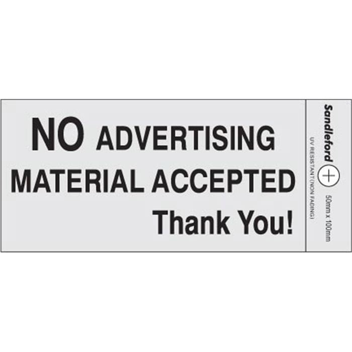 Sandleford Sign No Advertising Silver Self Adhesive