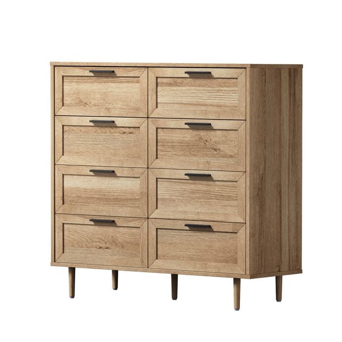 Oikiture 8 Chest Of Drawers Dresser Chest Storage Cabinet Tallboy Natural