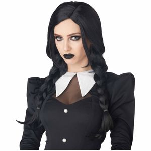 Dark Braids Spooky Goth Girl Black Pig Tails Womens Costume Wig