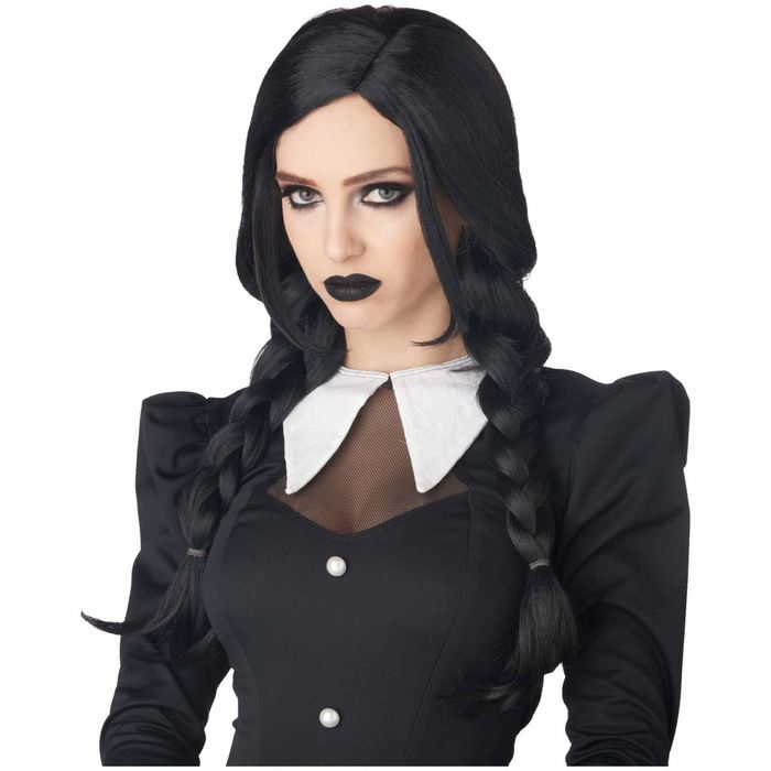 Dark Braids Spooky Goth Girl Black Pig Tails Womens Costume Wig