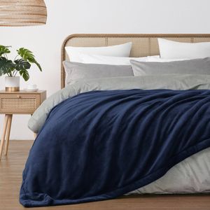 Serene Hudson Fleece and Sherpa Reverse Blanket Midnight Blue 240x250cm (Queen/King Bed)