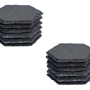 Argon Tableware 12x Hexagonal Slate Coasters - Drink Coasters Black Stone Natural Slate Rough Edge Drinks Mat Mug Glass Cup Mats