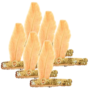 6x 1920s FLAPPER HEADBAND Headpiece Feather Sequin Charleston Costume Party BULK Gold/Orange