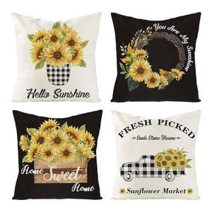 Catzon 4 Pcs Sunflower Throw Pillow Covers Summer Porch Home Decor 45X45cm-Set 2