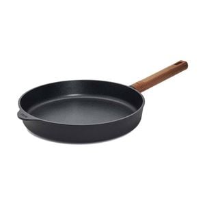 Eco Logic Aluminium Frying Pan Non-Stick Frypan w/Wooden Handle Round 28cm Black