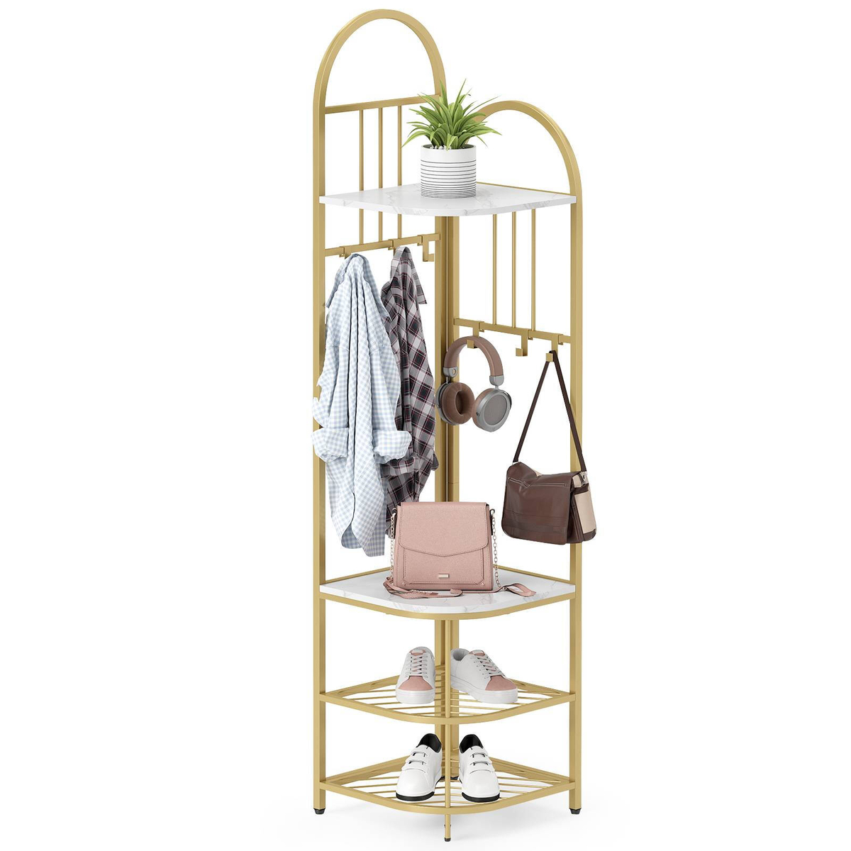 Costway 4-tier Coat Rack 180cm Corner Hall Tree Clothes Organizer White ...