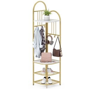 Costway 4-tier Coat Rack 180cm Corner Hall Tree Clothes Organizer White