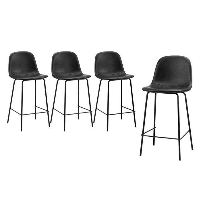 Oikiture 4x Bar Stools PU Leather Seat Black