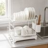HOMFURN 2-Tier Dish Drying Rack with Drainboard, Utensil Holder & Cup Organizer, Compact Kitchen Countertop Dish Drainer for Pla