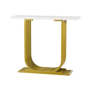 Oikiture Console Table Hallway Desk White and Gold