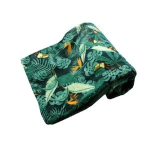190GSM Fashion Printed Ultra Soft Coral Fleece Throw 127 x 152cm Tropical Jungle Green