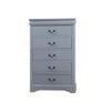 Tallboy with 5 Storage Drawers in Solid Wooden Metal Handles Grey Colour