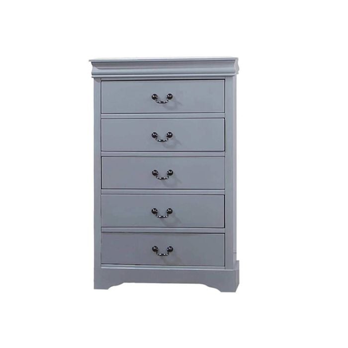 Tallboy with 5 Storage Drawers in Solid Wooden Metal Handles Grey Colour