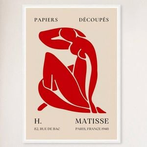 Galrie Papiers Découpés H. Matisse Print Red Silhouette (1948) Elegant for your Home, White Frame, A4 21 x 30cm (8 x 12inch)