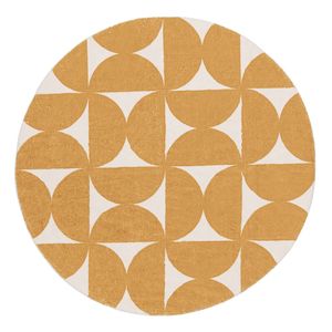 Loopsie-160cm X 160cm-almere Gold And Ivory Geometric Washable Round Rug